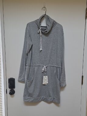 Light Gray Hooded Drawstring Tunic Or Dress